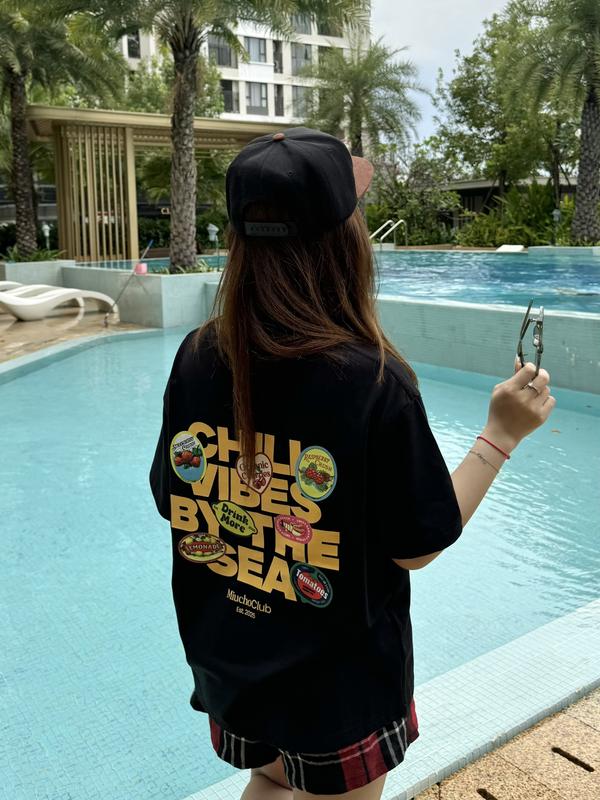 Áo thun boxy chill vibes 2104 Miucho cổ tròn vải cotton 2c 250gsm đứng form in mix 2