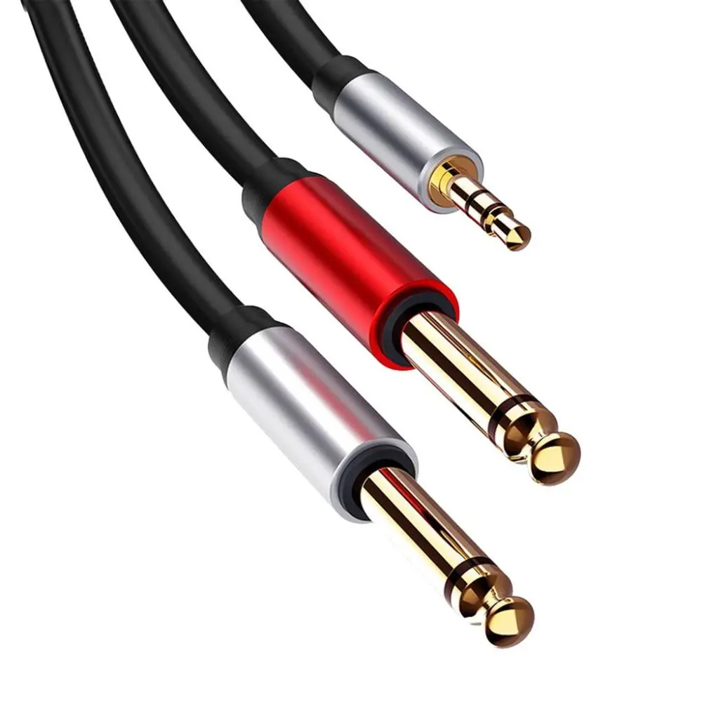 3.5mm to 2X 6.35mm Gold-Plated Adapter Cable, 3.5mm 1/8" TRS Male to 2X 6.35mm 1/4" TS Male Mono Cable Splitter with Alloy Housing and Nylon Braid