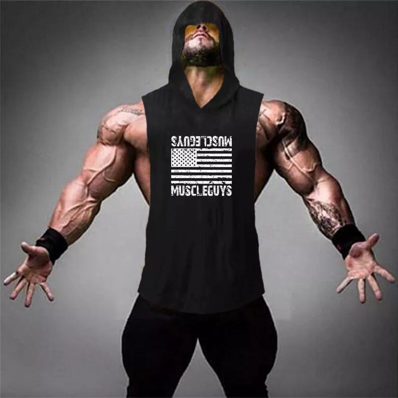 [HNS] Áo Tanktop Gym Nam Có Mũ In Logo cờ Mỹ,  thun cotton thoáng mát M052