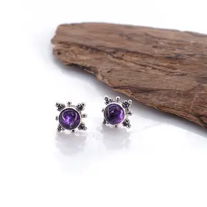 Anting Wanita Perak Asli 925 Natural Kecubung Amethyst Violina