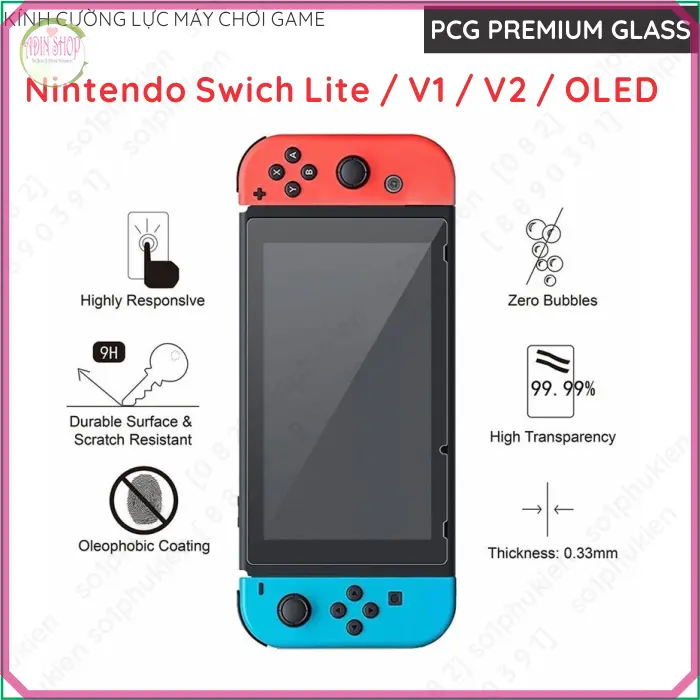 Kính Cường Lực 9H Bảo Vệ Màn Hình Cho Máy Chơi Game Nintendo Switch V1, V2, Switch Lite, Switch Oled cacấp 0