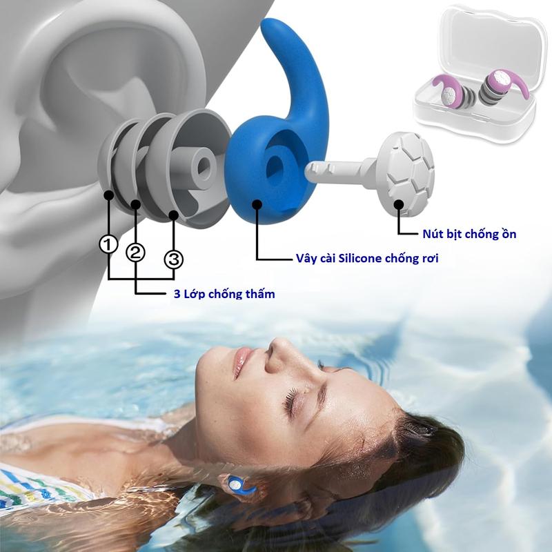 Nút Bịt Tai Chống Nước Cho Trẻ Em Khi Tắm, Đi Bơi, Bịt Tai Chống Ồn 3 Lớp Silicon Giúp Bé Tập Chung Học Bài, Làm Bài Tập Nam 1