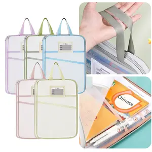 3Lapis Tas map dokumen resleting Penyimpanan Bag Transparan klasifikasi buku teks Portabel Jaring Bimbingan