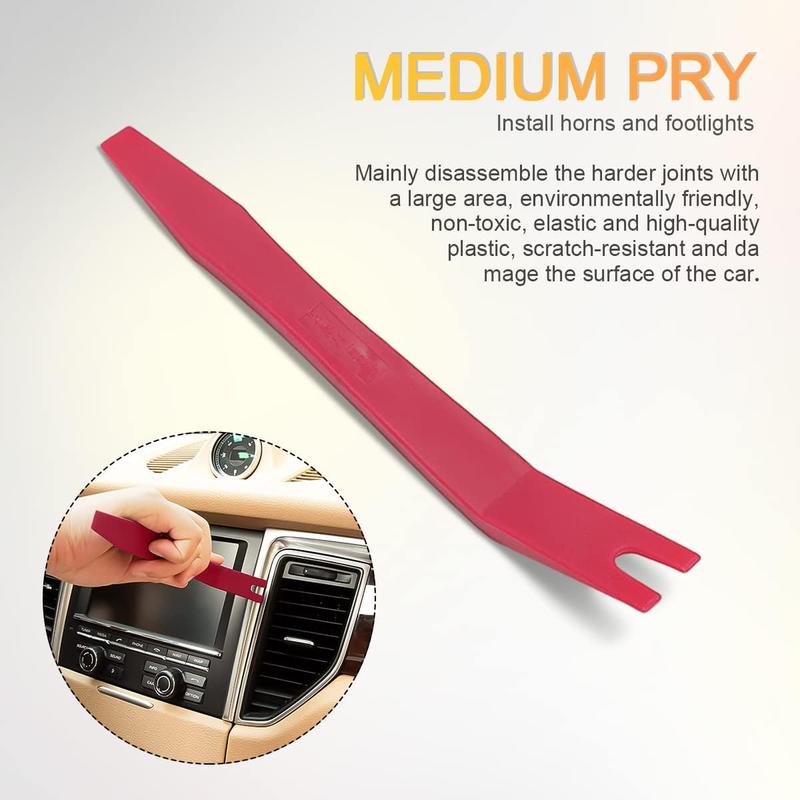 5PCS Auto Trim Removal Tool Kit, Car Interior Door Panel Clip Fastener Removal Set, No Scratch and No Marring Plastic Pry Tool Kit for Vehicle Dash Radio Audio Installer (Red) 4