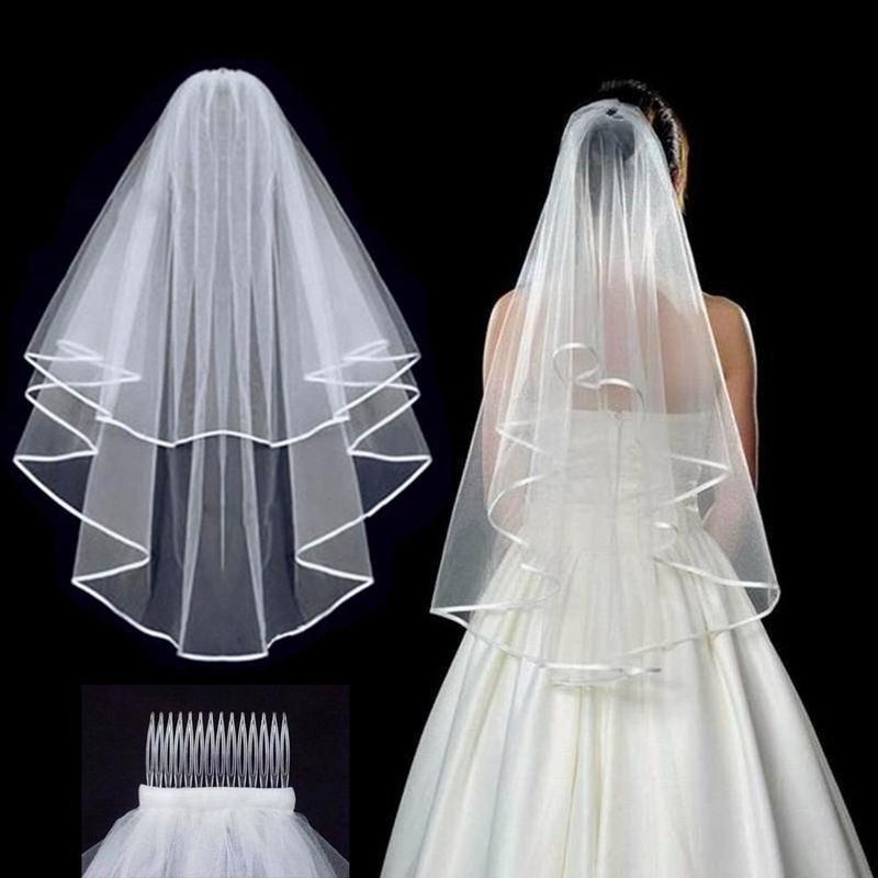 Product Introduction of Elegant Wedding Accessories Short Simple Lace Edge Two Layer With Comb Bridal Veil Wedding Veil Women's Tulle 10