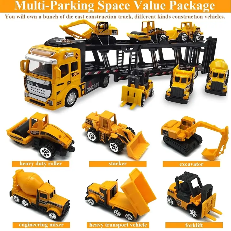 6 IN 1 Pull Back Paduan Kendaraan Truk Container Pengangkut diecast metal car trucks Mobil Mainan Mobilan Bulldozer Toys 2
