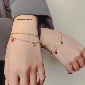 Gelang Titanium Kupu Lapis Emas Gold Anti Karat Korea Mewah Fashion 230