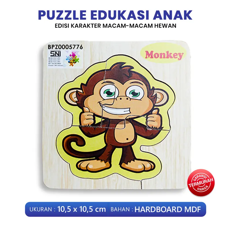 Puzzle Edukasi Anak / Puzzle Kayu / Puzzle Anak Seri Hewan Lion Turtle Bee panda Elephant Monkey Ukuran 10 Bahan MDF / King Puzzle Edukasi - BPZ 4