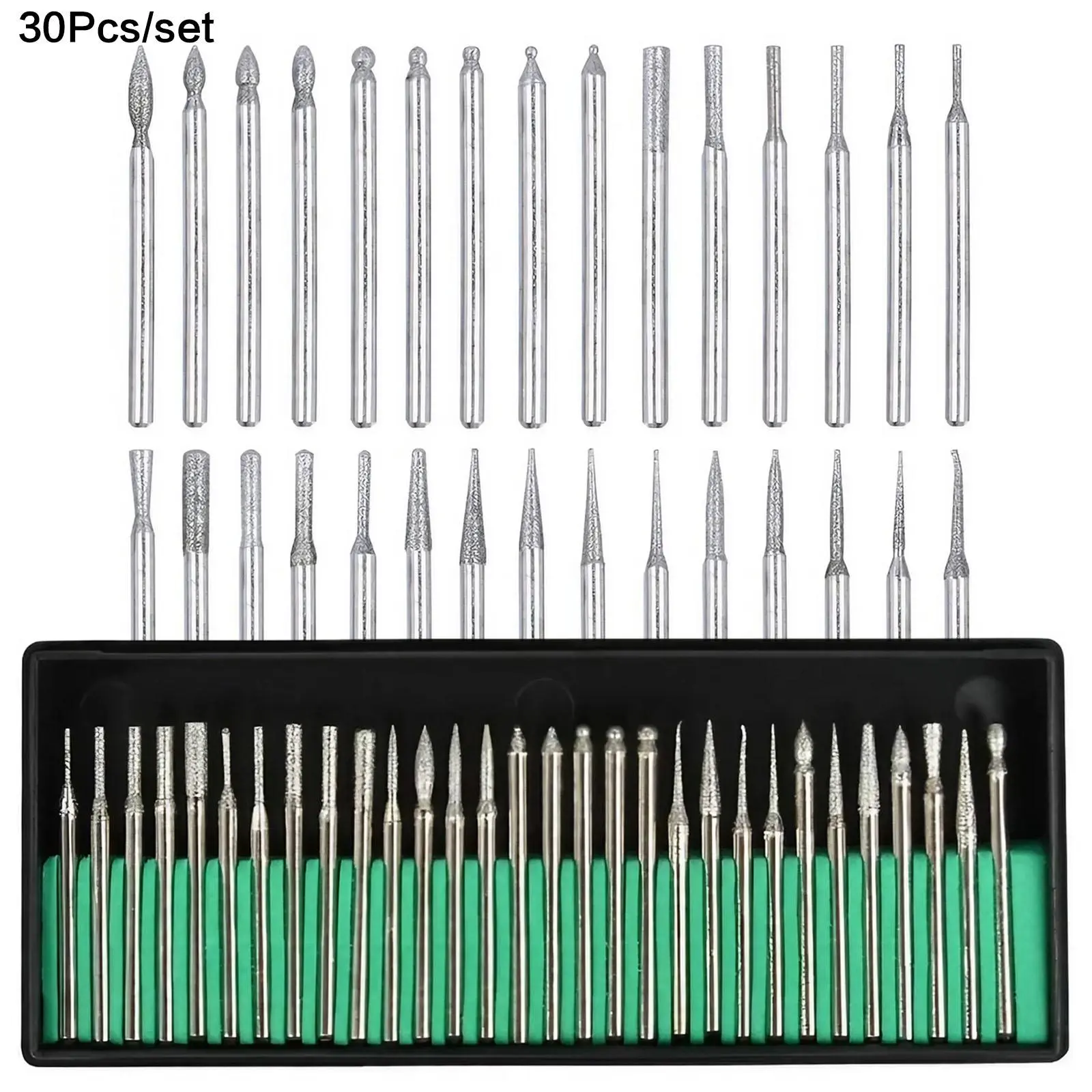 Diamond Drill Bit Set, 30pcs/set Electric Tool Accessories, Rotary Tool Accessories, Suitable for Nail Polishing, Stainless Steel Trimming, Engraving & Polishing