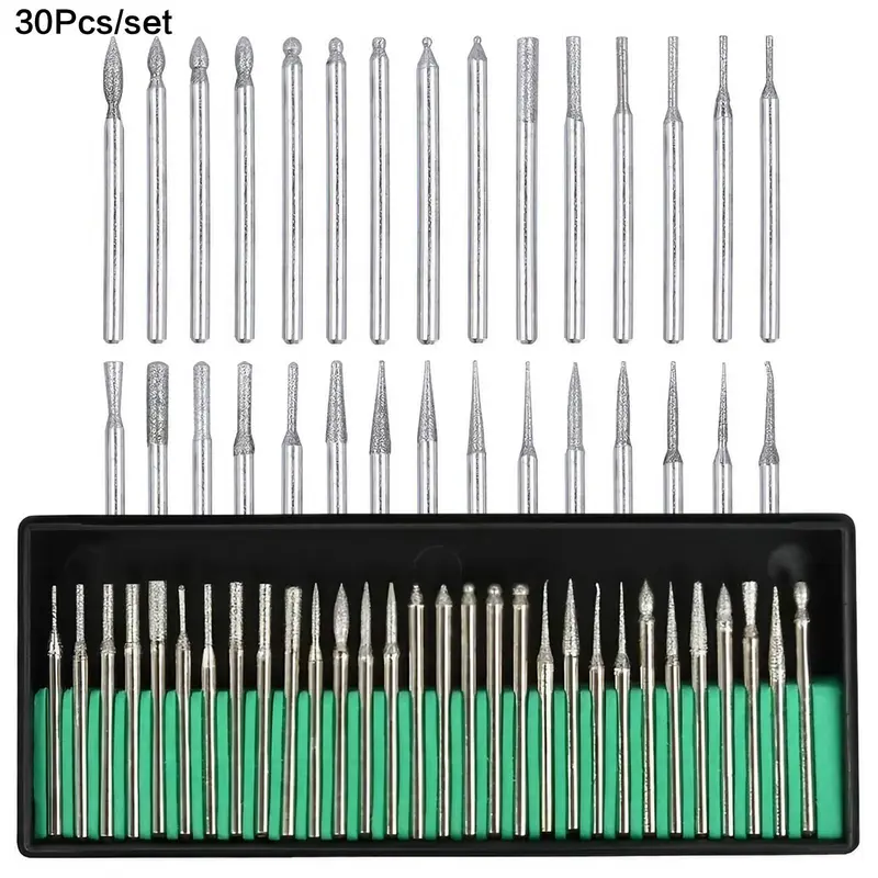 Diamond Drill Bit Set, 30pcs/set Electric Tool Accessories, Rotary Tool Accessories, Suitable for Nail Polishing, Stainless Steel Trimming, Engraving & Polishing 0