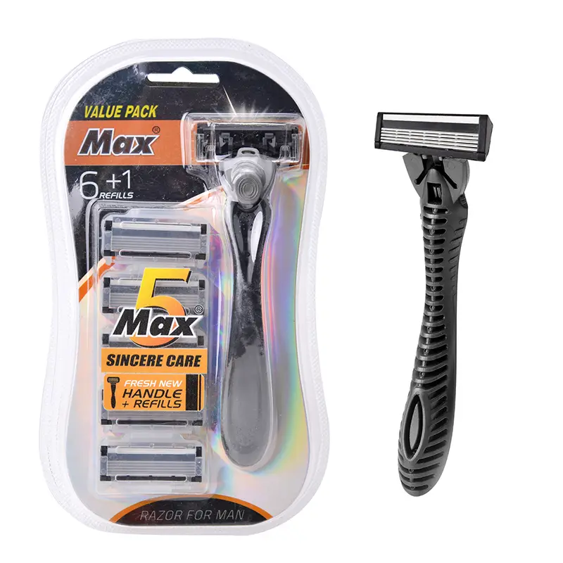 Dao cạo an toàn, 5 lớp, 1 giá đỡ dao cạo, 6 lưỡi dao thay thế, Máy cạo râu Cầm Tay Đầu dao cạo lông mặt, Máy tỉa lông