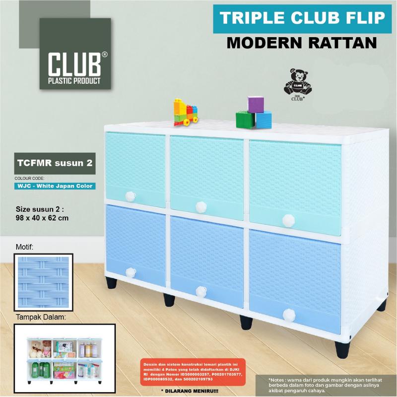 CLUB Triple Flip Cabinet Susun 2 - Lemari Plastik Pintu Geser - Lemari Laci Plastik Minimalis - Lemari Penyimpanan Serbaguna - Laci Penyimpanan Serbaguna - Lemari Plastik Multifungsi - Lemari Laci Plastik Club Furniture 3