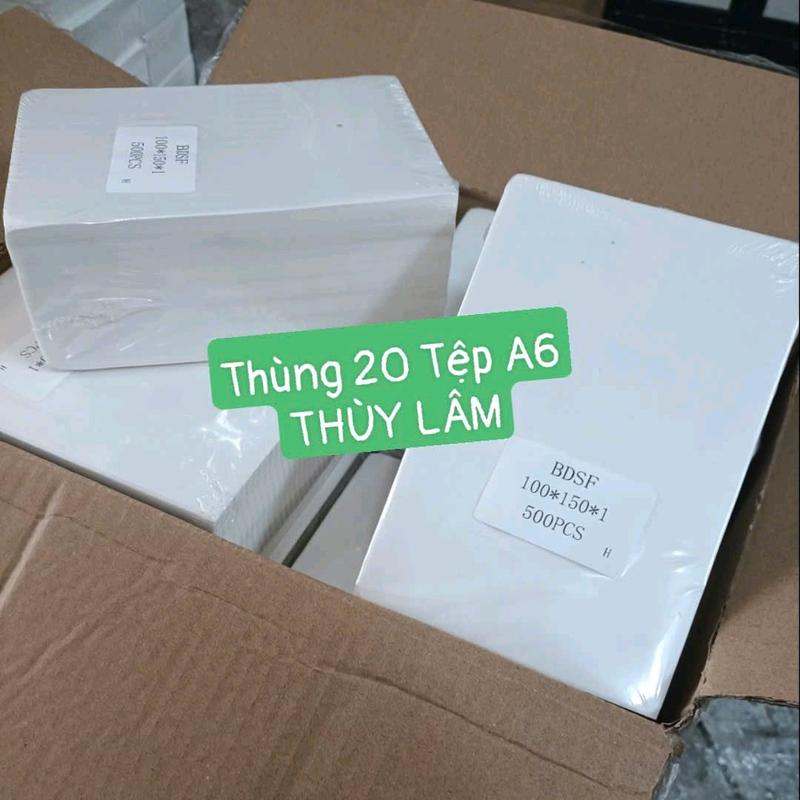 [20 TỆP A6] Giấy in nhiệt A6 khổ 100*150mm, TỆP 500 tem. Giấy in nhiệt A6 THÙY LÂM có keo bóc dán, in vận đơn gửi hàng