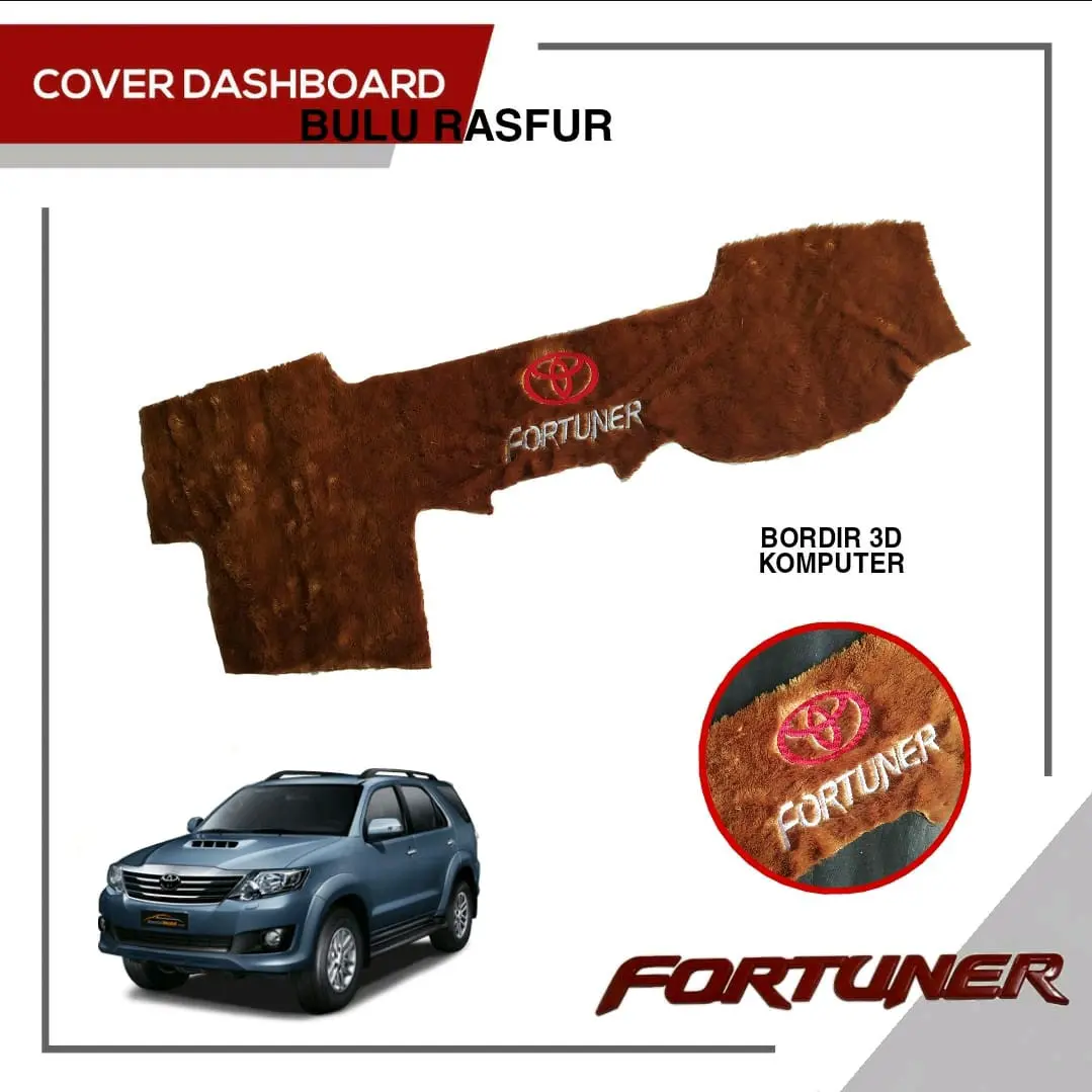 Alas Dasboard Bulu Fortuner  LAMA Bordir 3D gratis tempat tisu bulu dan gantungan kunci bulu