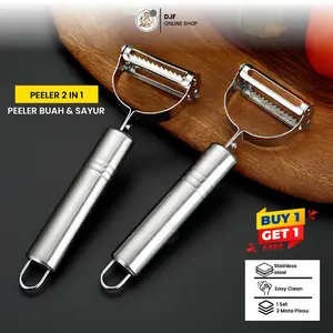 Beli 1 gratis 1 Pisau Kupas Stainless Pisau Buah Anti Karat 2in1 Kupas Buah Parut / Peeler