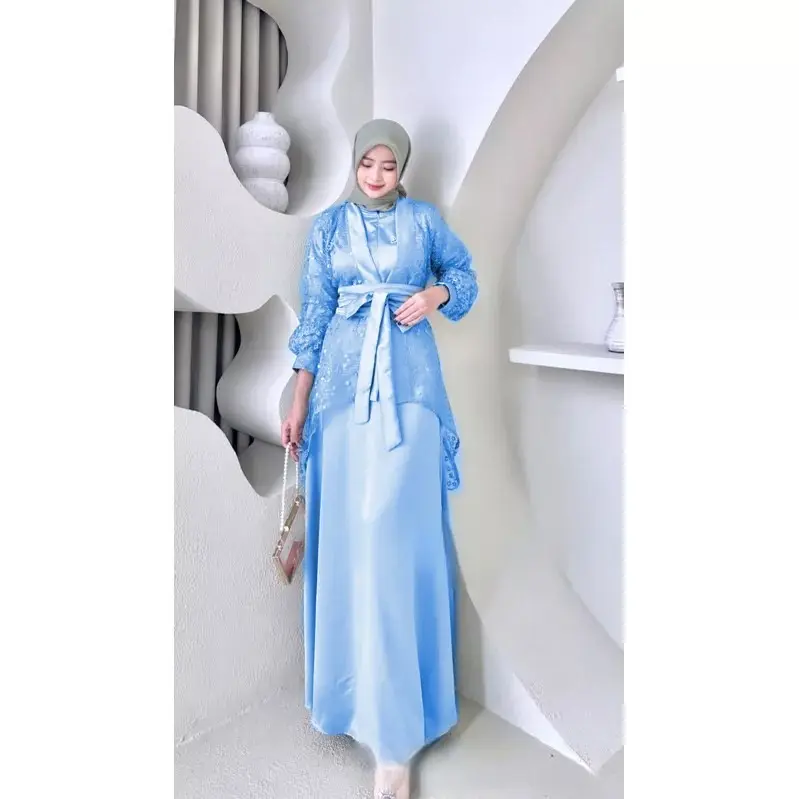 FUJI BROKAT Gaun Pesta Tille (Outer + Inner) Dress Kondangan Korea Bridesmaid Dress Lamaran  Dress Bridesmaid Dress Limited Collection Ready baju Seragam Gamis Pesta Dress lebaran Terbaru By SENDIKO GAMIS Muslim Wanita Satin Velvet Panjang