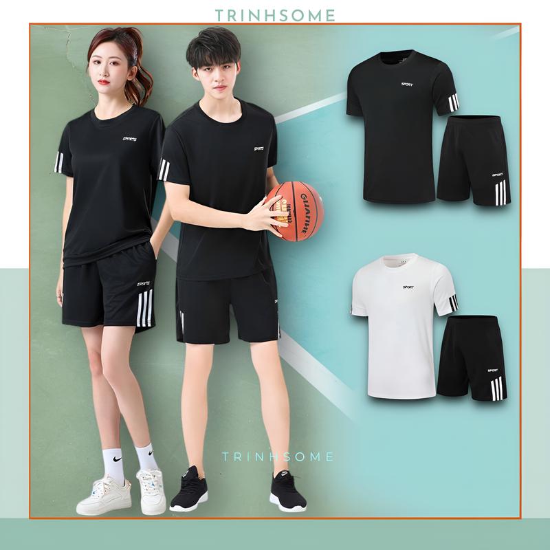 BỘ ĐỒ THỂ THAO HÈ NAM SỌC, LOGO, THUN LẠNH, MÁT MẺ, THOÁNG KHÍ, TẬP THỂ DỤC, TẬP  GYM, Sport Chạy Bộ  . Mã (DTS, 3S)