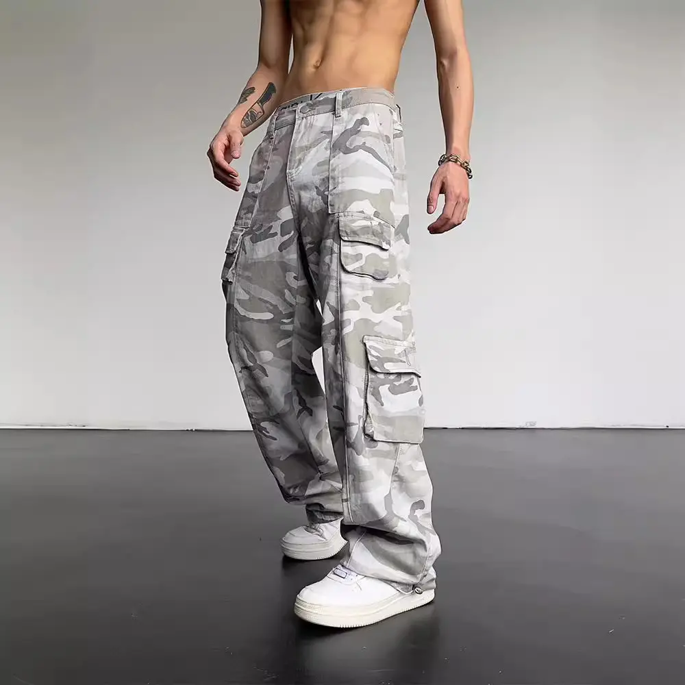 Retro Camo Pants Men's Streetwear Baggy Cargo Joggers - Vintage Washed Wide Leg Trousers |   High Fashion Casual Outfit |   TikTok Viral Trend