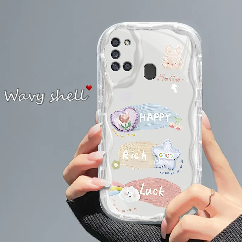 Casing hp SamsungA21S/A217F Boneka Kelinci Keberuntungan Lucu Kepribadian Transparan Gelombang Lembut Cangkang Wanita Ringan Mewah Kelas Atas All-inclusive Anti-Fall case 2