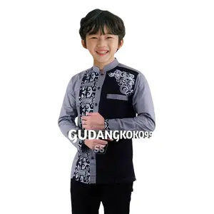 Baju Koko Anak Anak Laki Laki Terbaru Lengan Panjang Muslim baju koko Katun Hitam Toyobo