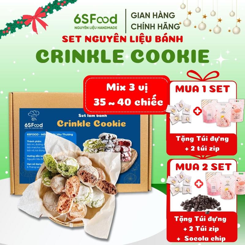 Set Nguyên Liệu Bánh Quy Crinkle Cookie Mix 3 Vị Thành Phẩm 30-35 Chiếc Thơm Giòn Ngon 6SFOOD