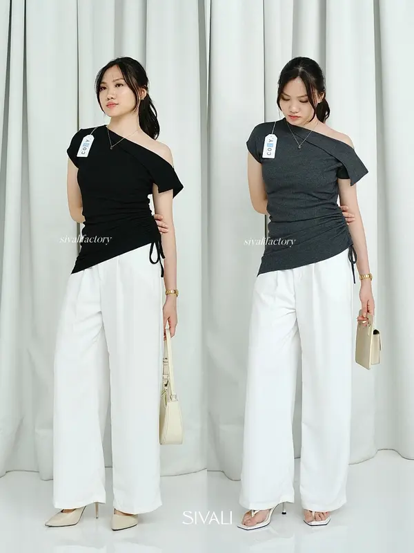 SIVALI Belle Off Shoulder Top - Casual Look Korean Knit Top - Atasan Wanita Baju Panjang Rib Knitwear 5