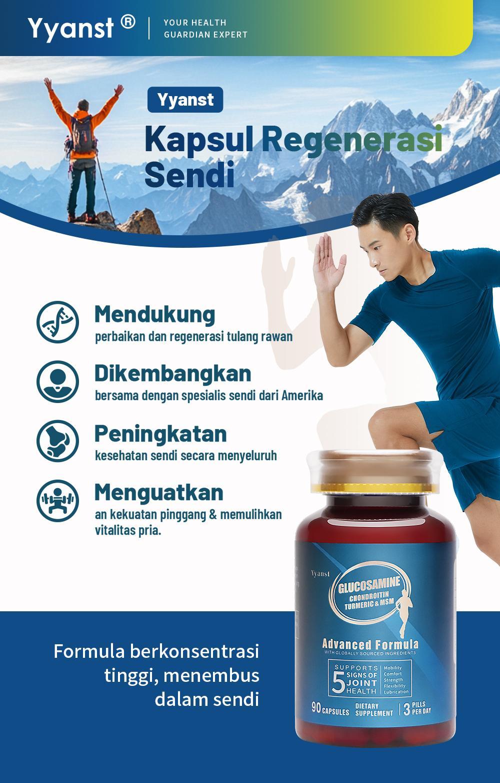 【Sale】Yyanst Glukosamin, Kondroitin, Kunyit & MSM – Suplemen Makanan dengan Formula Lanjutan untuk Kesehatan Sendi, Menggunakan Bahan-Bahan Berkualitas dari Seluruh Dunia – 90 Kapsul dengan Sertifikasi FDA & GMP dari AS - 1 botol