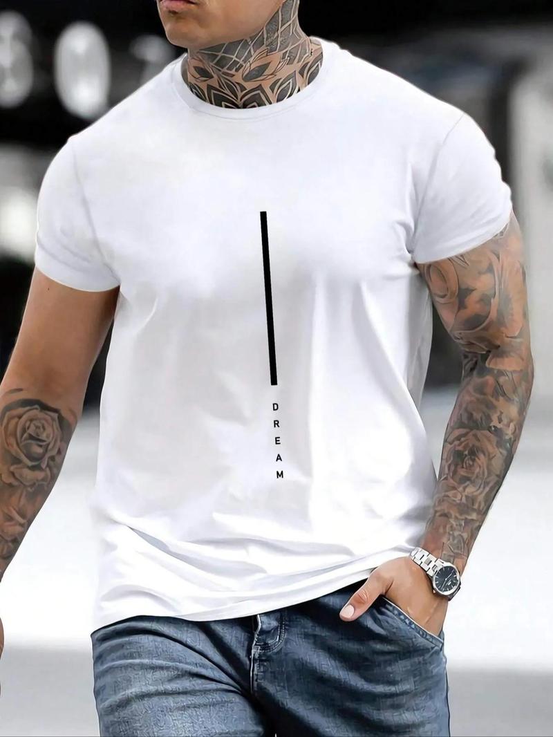 Product Introduction of Men's Letter Print Round Neck Tee, Summer Clothes, Regular Fit Casual Short Sleeve Crew Neck T-Shirt for Summer, Fashion Men's Top for Daily Wear 6
