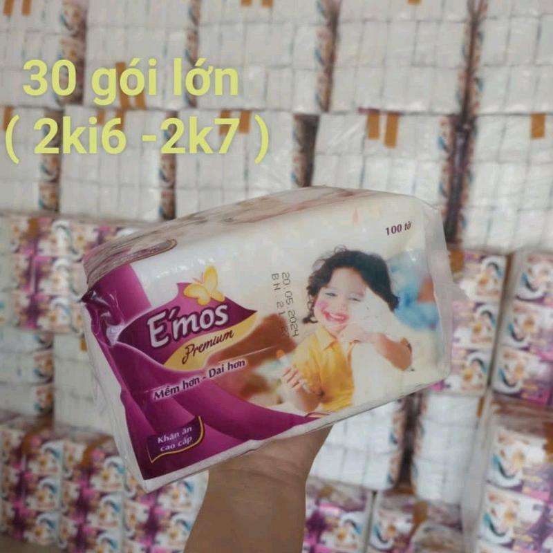 Combo 30 gói khổ lớn (2ki6 -2k7) khăn giấy vuông emos khổ lớn không đóng vỏ thùng hàng xưởng gói tầm 50-55tờ dai trắng không hôi không ng bụi