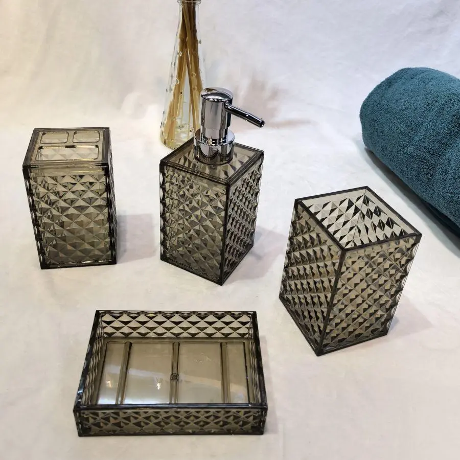 Bathroom Sets (4 Counts/set), Including Acrylic Toothbrush Holder & Mouthwash Cup & Soap Dish & Lotion Dispenser, Bathroom Supplies