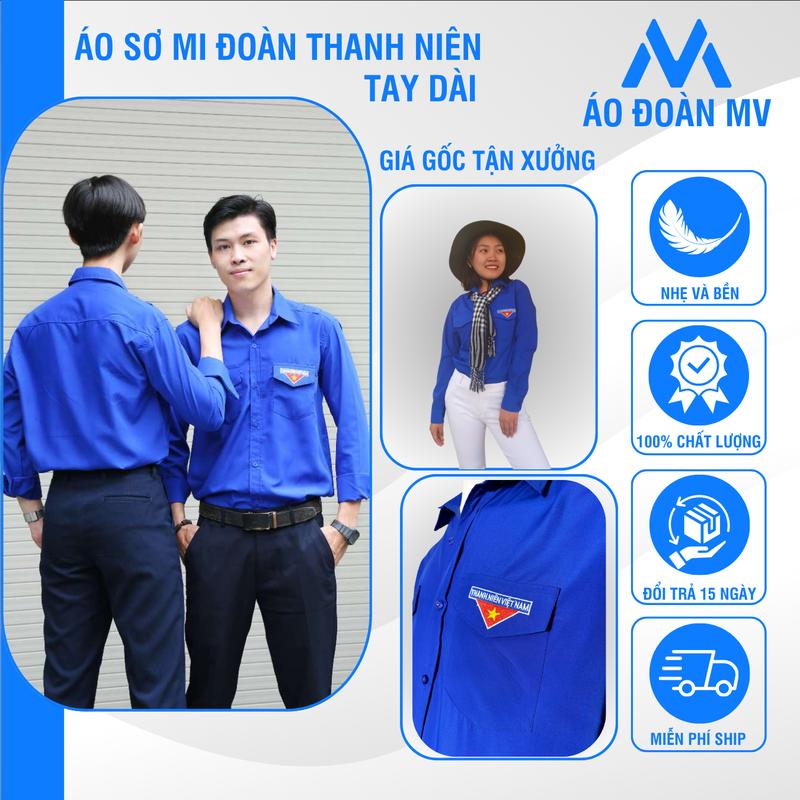 Áo sơ mi Đoàn Thanh Niên đồng phục tiêu chuẩn tay dài và tay ngắn, Áo Đoàn MV chất vải Kate Silk Thái loại cao cấp tối ưu thoáng mát cho Nam và Nữ có size lớn Menswear Jean Kem Shirt