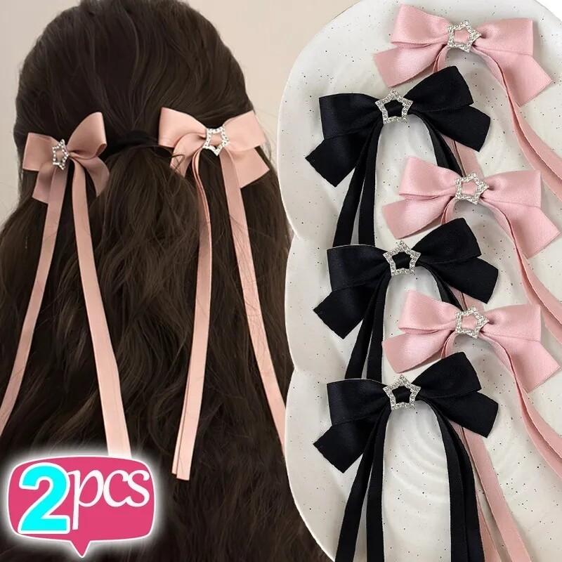 Klip Rambut Ikatan bentuk rama-rama Reben Panjang, Set 2 Keping ...