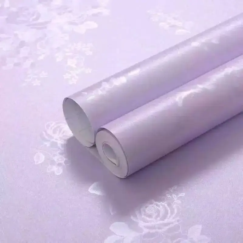 Wallpaper Dinding Ungu Polos Bertekstur Salur Daun Mewah Elegan Modern Kekinian Terbaru Kertas Pvc 4