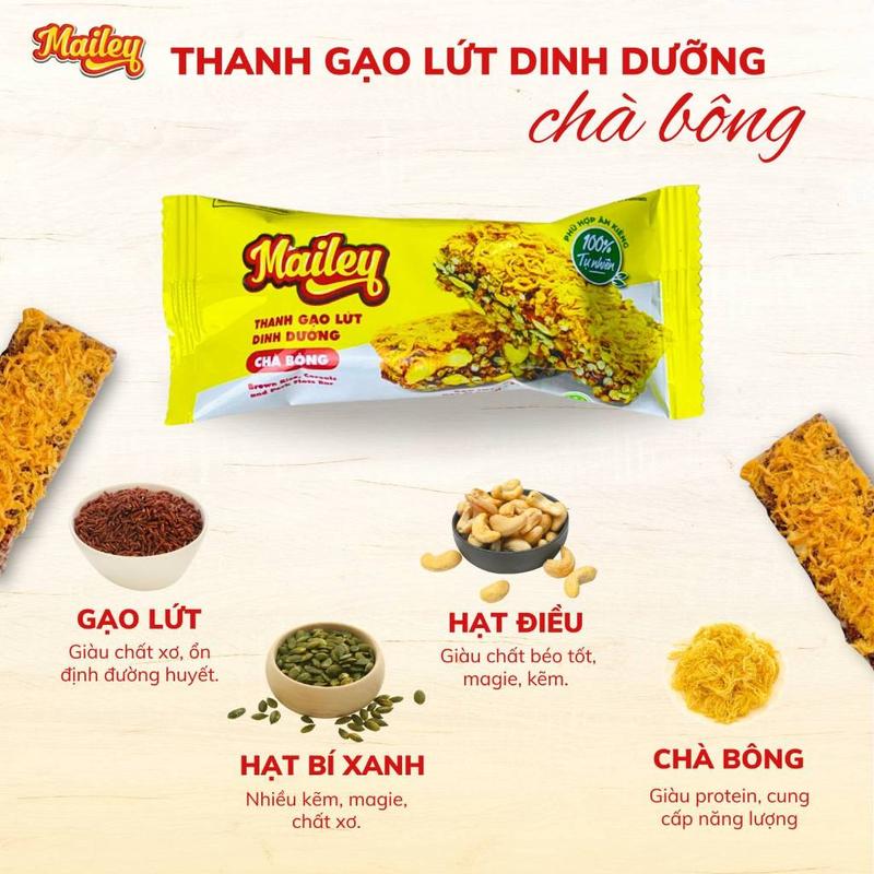 Thanh gạo lứt ăn Healthy Mailey Túi 10 Thanh vị chà bông, rong biển mix hạt, thành phần tự nhiên, không chất bảo quản 3