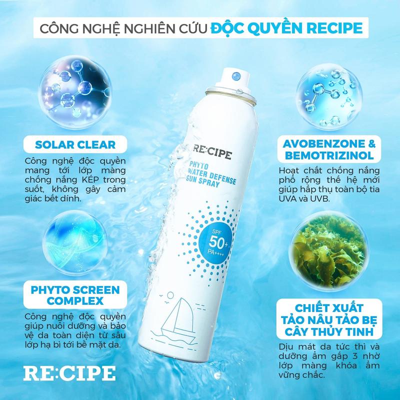 Product Introduction of [HCM CHÍNH HÃNG] Xịt Chống Nắng RECIPE Phyto Water Defense Sun Spray 180ml SPF50+ PA++++ - Chống Nắng Sun Cream 20