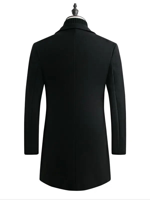 Men's Regular Fit Solid Lapel Collar Single Breasted Woolen Coat Without Sweater, Casual Long Sleeve Button Front Outerwear For Fall & Winter, Men's Clothes For Daily Wear 1