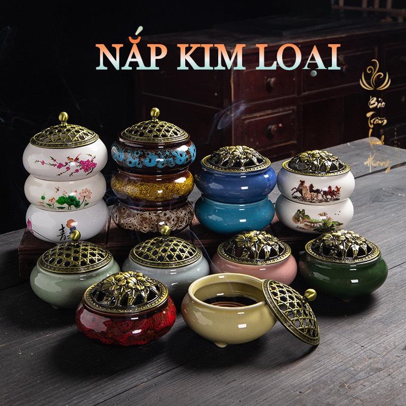 [ KHO SỈ ] Lư Xông Nụ Trầm Hương Gốm Vân Rạn Đốt Nhang Khoanh Vòng Phong Thủy