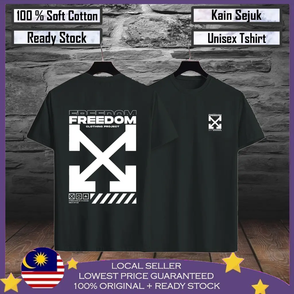 Kemeja Viral Lelaki Gaya Kebebasan Kapas Premium, 100% Kapas, Baju-T Lelaki, Fesyen, Uniseks, Baju Gaya Kebebasan Lengan