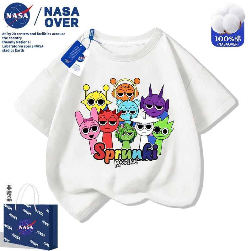 Hộp Nhịp điệu Sprunki, Thiết Kế NASA, Làm Bằng Cotton Nguyên Chất, Thích Hợp Cho Mùa Hè, Hàng Mới Về, Ngắn Tay, Cho Bé Trai Và Bé Gái, Cổ Thuyền Áo Hoạt Hình 0