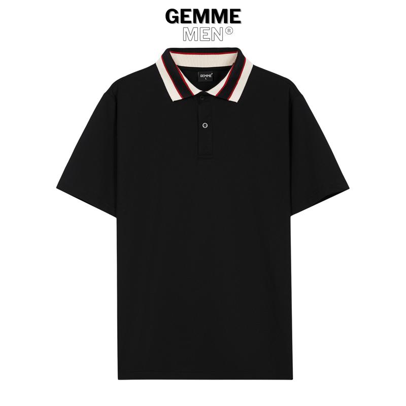 Áo thun polo big size CVC PREMIUM GEMME MEN phối bo cổ màu kem sọc đỏ đen chuẩn form sang trọng Big Size 55kg-150 Menswear Cộc Tay