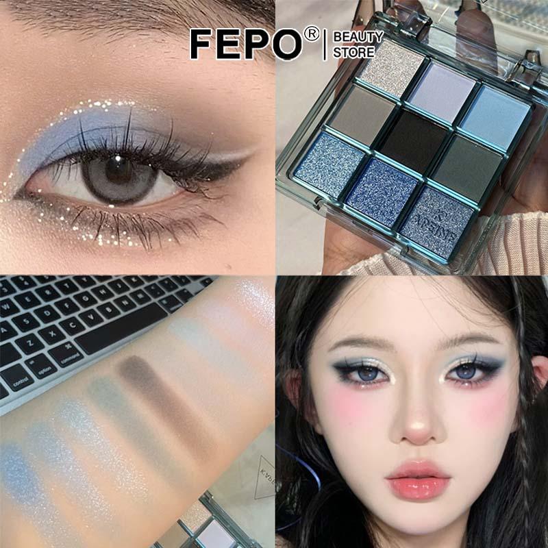  Bảng phấn mắt Xanh Biển 9 màu ngọc trai mờ hoa hồng hun khói trang điểm mắt bền không thấm nước thích hợp cho bữa tiệc ngày Halloween 