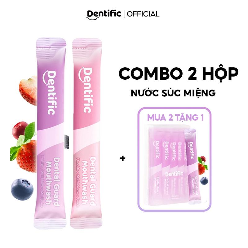 MUA 2 TẶNG 1 Combo 2 hộp nước súc miệng Dentific vị Đào và Mix Berries 1 hộp 10 gói 1 gói x 13ml Tiện Lợi Dễ Mang Theo