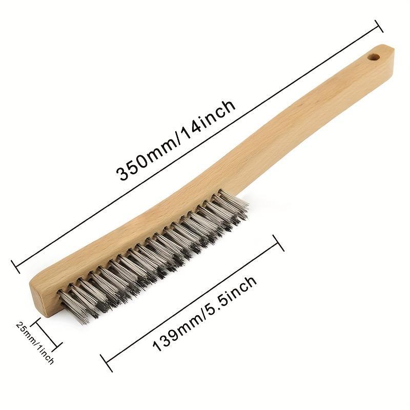 Product Introduction of Wooden Handle Wire Brush, Stainless Steel Wire Scrub Brush for Cleaning Rust, 14" Curved Beechwood Handle Wire Brush for Car, Home, Office 1