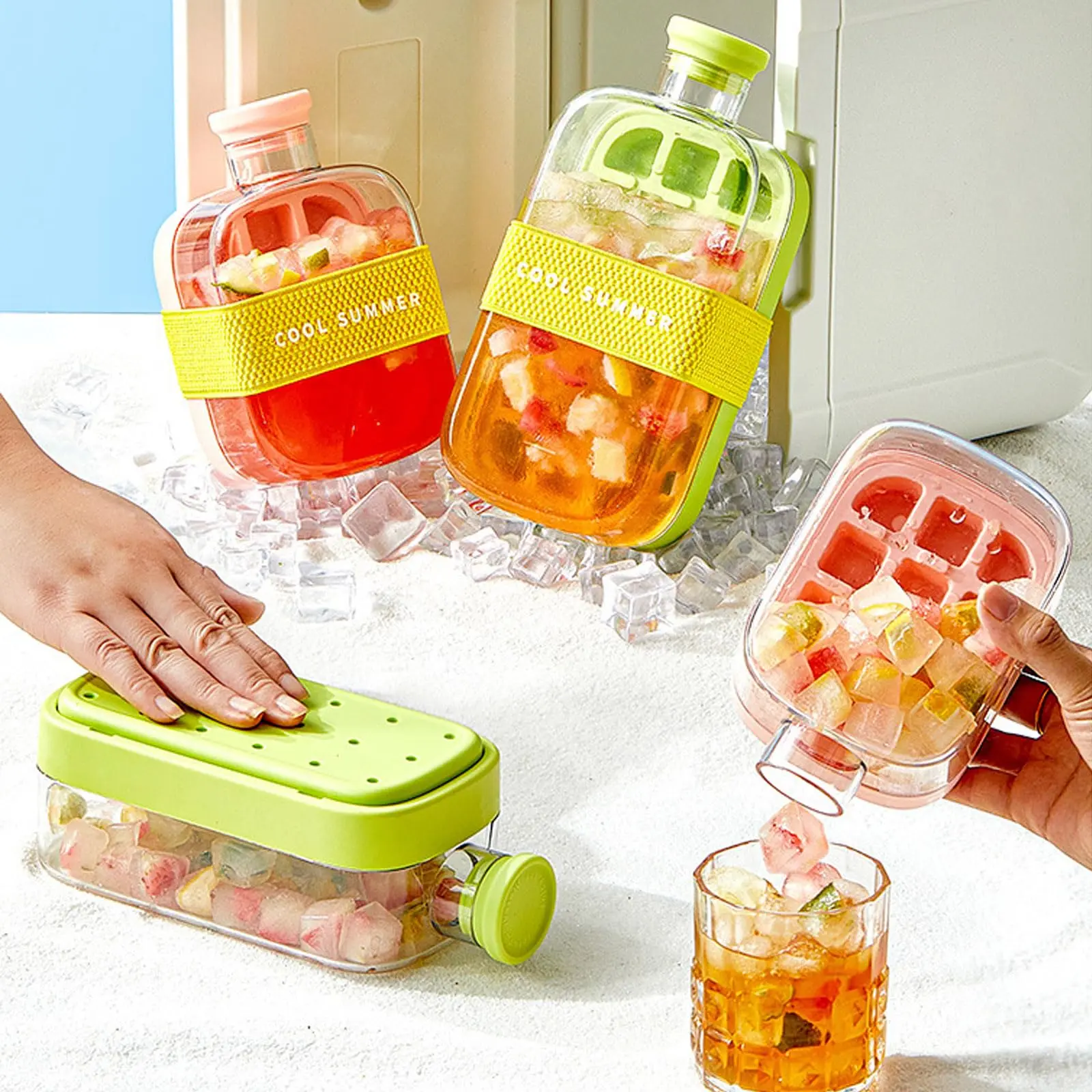 2 in 1 Ice Cube Bottle, Portable Ice Cube Maker with Lid, Ice Cube Storage Container for Coffee, Juice and Drink, Summer Essentials, Utensils