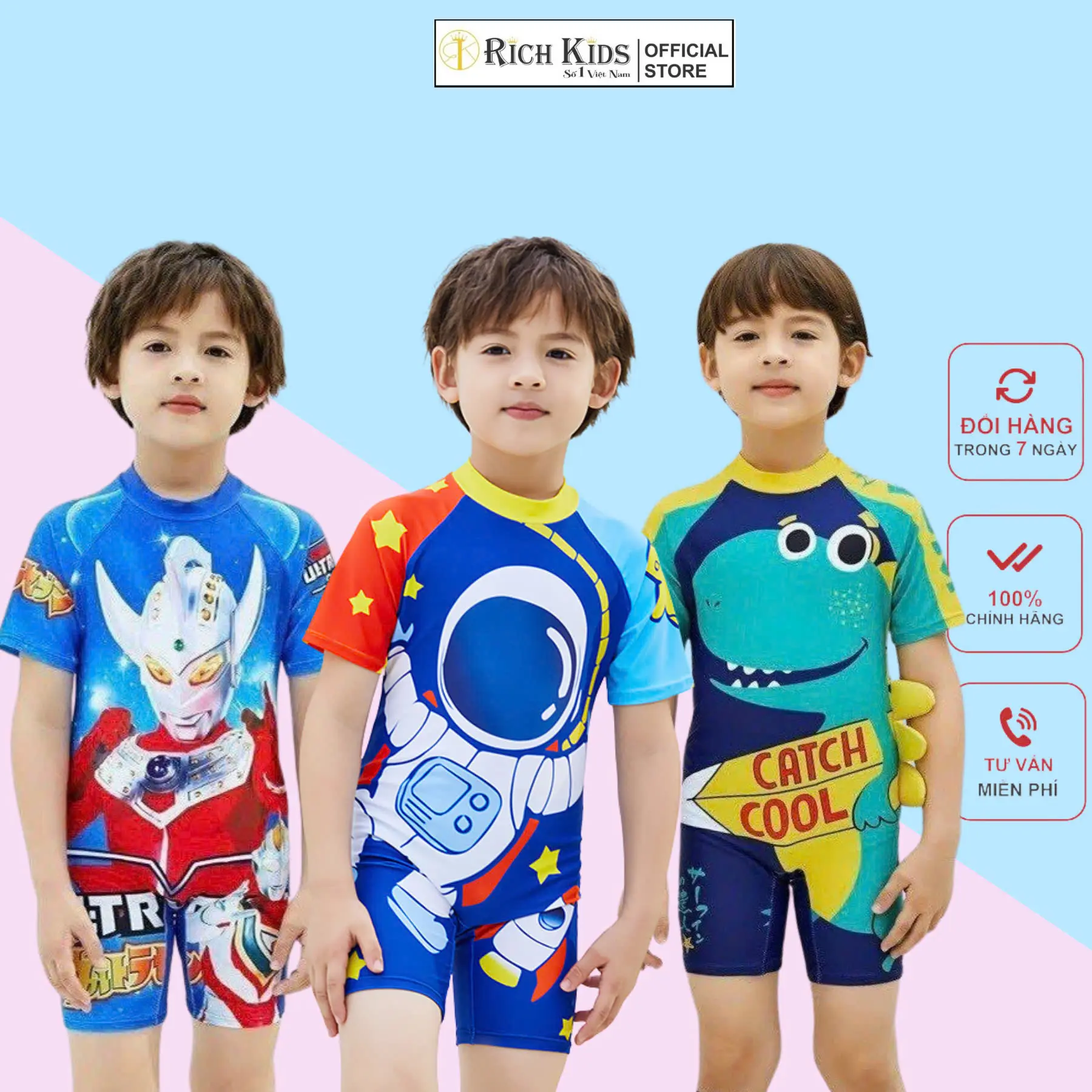 RICHKIDS Bộ Đồ Bơi Dành Cho Bé Trai Phi Hành Da Cá Mập Khủng Long Voi