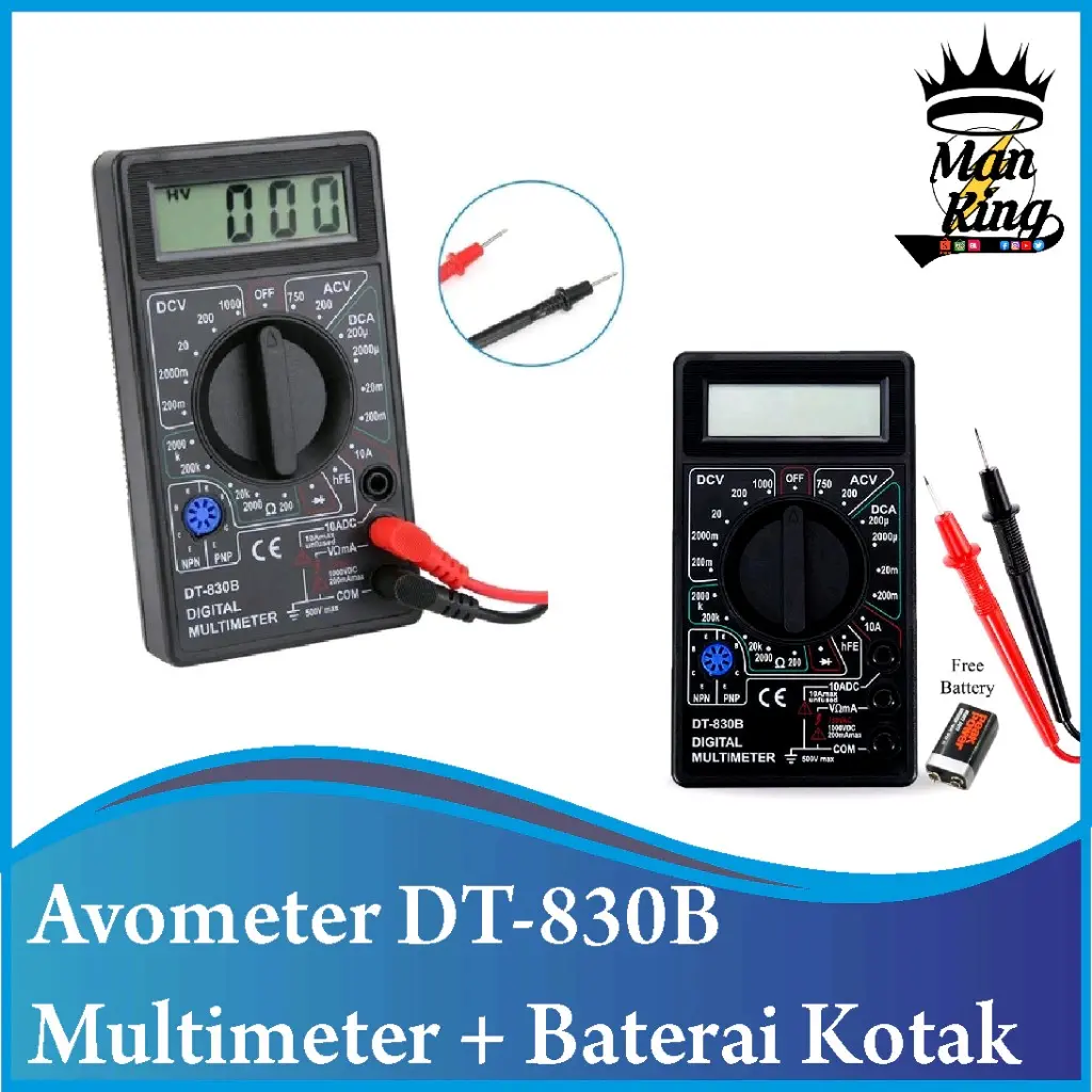 Multimeter avometer DT830B multitester digital plus baterai
