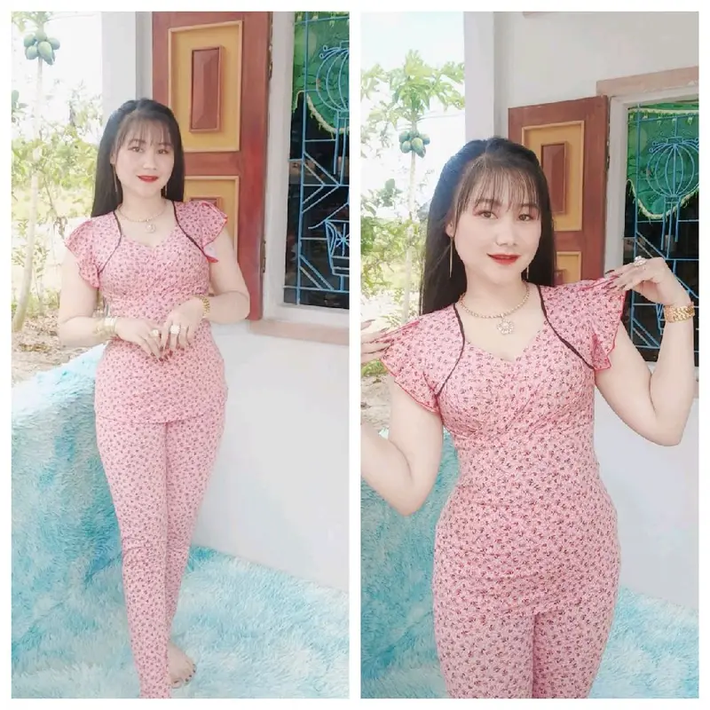 Bộ thun ati tay cánh tiên đắp chéo cổ tim đắp chéo quần dài ống nhỏ đủ size 1234 từ 40_70 kg 1