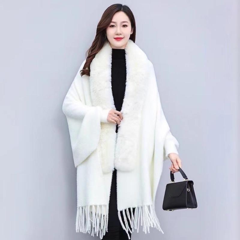 Áo Choàng Lông Thỏ Màu Trắng Dáng Dài Đơn Giản Dành Cho Nữ - Women Fashion