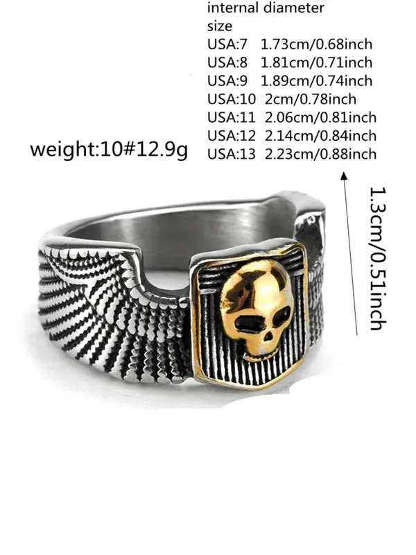 Vintage Stainless Steel Engraved Skull Wide Ring, Punk Fashion Accessories for Both Men & Women 1