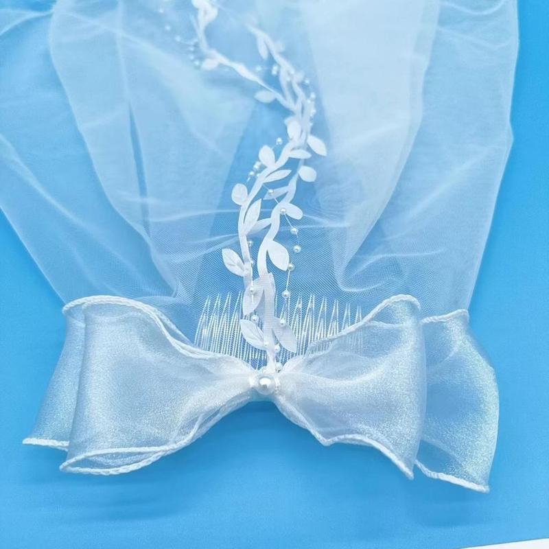 behydes- Hair Decoration Curly Hair Bridal Princess Bow Hair Accessories for Wedding Photography and Performance Bridal Double Layer Head with Hair Comb 3